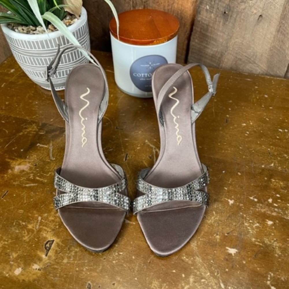 Nina Silver Metallic Strappy Slingback Sandals